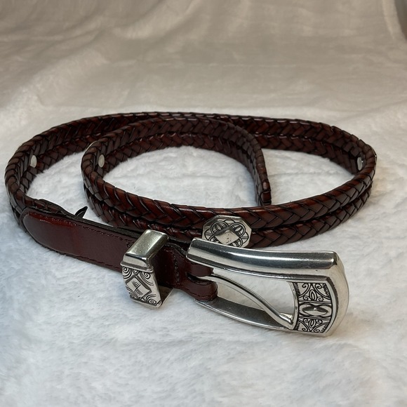 BRIGHTON Belt Womens Brown Leather Heavy Silver Accents Size Medium Western EUC - Picture 1 of 10
